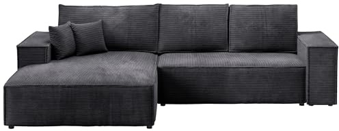 BROMARKT Ecksofa mit Schlaffunktion L Form Sofa Eckcouch mit Bettkasten Wohnlandschaft Kordstoff Couch 294x185x85 cm Schlafsofa für Wohnzimmer Pablo Schwarz Links
