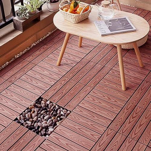 HGOuhK WPC Terrassenfliese Ineinandergreifende Terrassendielen for den Außenbereich, Terrassendielen aus Holz und Kunststoff, wasserdichte Allwetter-Terrassendielen for den Garten, leicht zu reinigen,