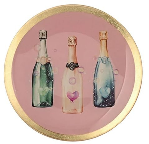 Gift Company Love Plates, Glasteller M, Champagner Flaschen, rund, rosa, 13x1x13cm