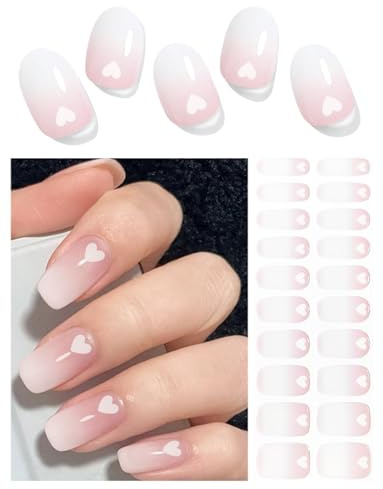 Wahrshei UV Gel Strips | 20 pcs Rosa Ombre Herz UV Nagelfolie | Selbstklebend Gel Nail Stickers, Gellack Wraps für Nagel