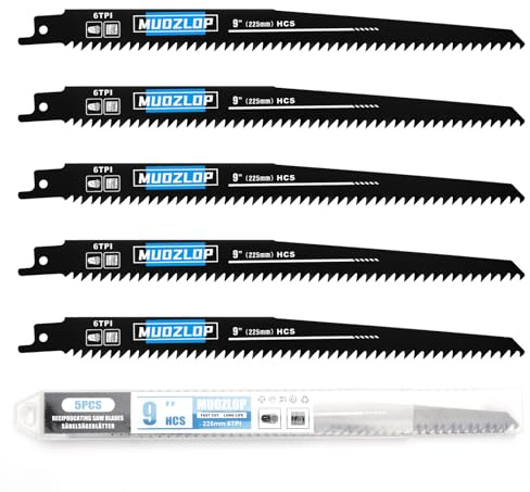 MUOZLOP 5Pack 9inch 6TPI Woodcutting Reciprocating Saw Blades Set