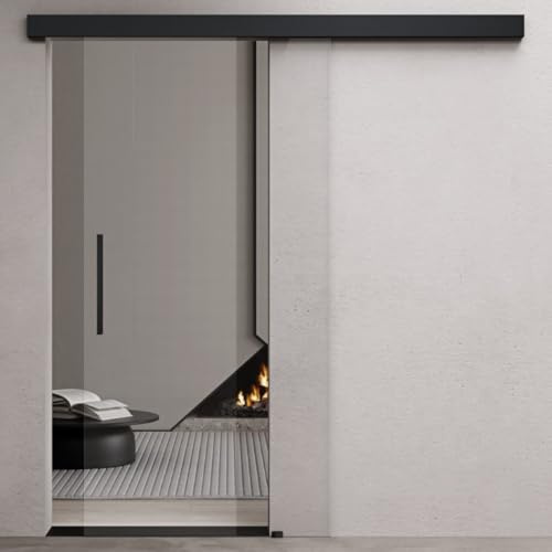 Durovin 775 × 2050mm Internal Sliding Glass Door – 8mm Clear Tempered Glass, Premium Black Hardware&Bar Handle, Heavy-Duty 5ft Track for Bathroom, Kitchen, Living Room & Bedroom