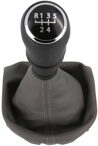 Recambo Schaltknauf + Schaltsack Set 5 Gang passend für VW T6, ab 2015, Plug & Play, Auto Schalthebel Schaltmanschette, mit Rahmen, schwarz - grau