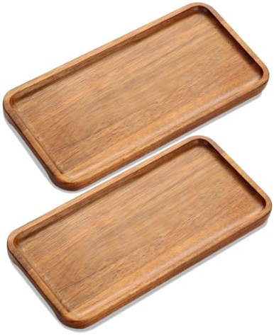 LiWiBet Holztablett Rechteckig Deko 2er Set, Holztablett Klein 20x10 cm, Dekotablett aus Akazienholz, Tablett Set Serviertablett Holz, dekorative Servierplatte für Snacks, Käse, Wurst