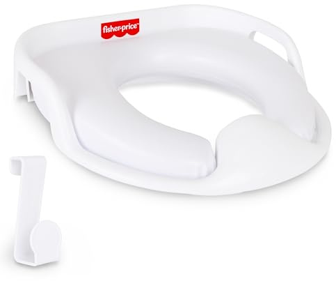 Fisher-Price Ready & Steady Töpfchensitz – Deluxe weich gepolsterter Töpfchenring mit Griffen, Spritzschutz und Aufbewahrungshaken für Kleinkinder, Töpfchentraining, Weiß