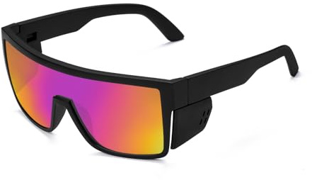 BINGKING Gafas de sol polarizadas de seguridad para hombres y mujeres, protección UV400 e incluye protectores laterales extraíbles, ANSI Z87, Espejo violeta mate polarizado