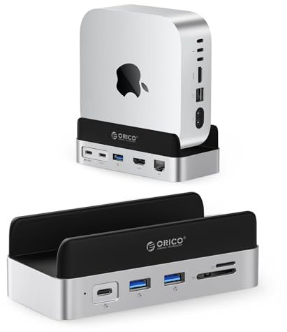 ORICO MiniDock Docking Station & Ständer für Mac mini M4/M4 Pro mit 4TB NVMe SSD Speicher Festverbauter, USB-C Hub mit 4K HDMI, DisplayPort, SD/TF 3.0 Kartenleser, USB-C/A 10Gbit/s, 100W PD – VSP10