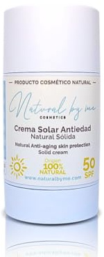 Protector solar facial 50. Crema Solar Antiedad Natural Sólida con Factor Protección Solar 50 e ingredientes Naturales como Bakuchiol, Ácido Hialurónico, Manteca de Mango y Aceite de Semilla de Uva.