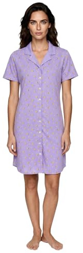 Zeitlos Camicia da notte da donna a maniche corte Milla con limoni, M-2XL, con bottoni e colletto