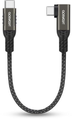 aceyoon 240W Cable USB C Corto 22cm, 5A USB4.0 40 Gbps USB C a C Cable PD Cable de Carga Rápida USB Type C ángulo de 90 Grados con E-Marker Chip para iPhone 16 15 Plus Pro Max, para Galaxy