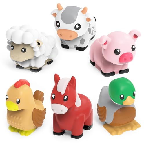Tub Works® Barnyard™ Mold Free Bath Toys, 6 Pack | Sealed, No Hole Bath Toys Design Keeps Moisture Out | Soft, Squeezable & Float on Water | Farm Animals Baby & Toddler Bathtub Toys | Baby Pool Toys