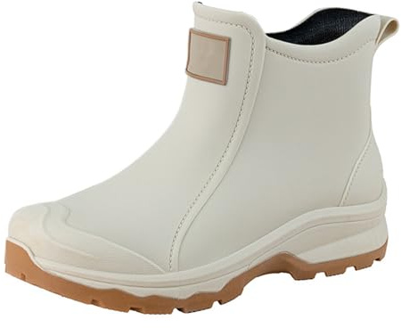 Regenschuhe Unisex-Erwachsene Gummistiefel Wasserdicht Mit Blockabsatz Rutschfeste Stiefel Gartenschuhe Anti-Rutsch Knöchel Gummi Stiefel Stiefeletten Mit Komfort Einlegesohle Mode Außenbereich