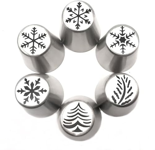 Set di beccucci per dolci 6 pezzi di beccucci for glassa a forma di albero di Natale, fiocco di neve, foglia russa, utensili da forno for decorare torte, cupcake, pasticceria Beccucci per dolci