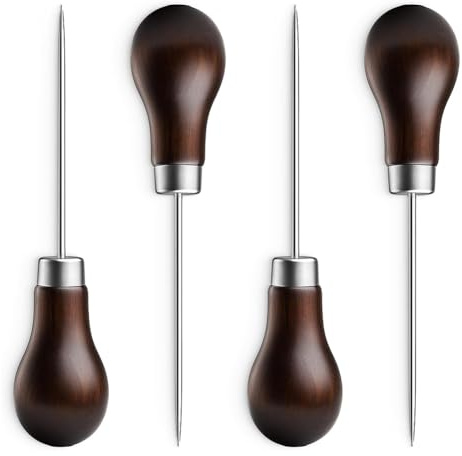 Aboiled Tailor Awls Scratch Awl Tool 4 Pcs Leather Awl Punch Gourd Shape Wooden Handle for Craft Cloth