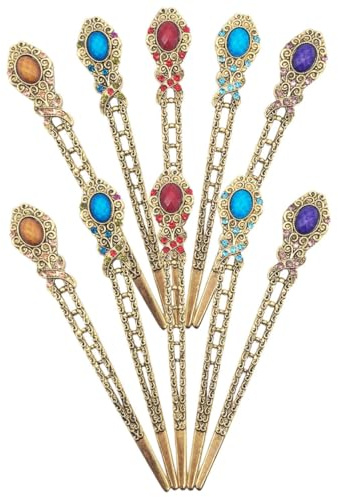 HAMPPLIES 10pcs Retro Hairpin Vintage Hair Sticks Rhinestone Chinese Hair Chopsticks for Women Wedding Buns Accessories