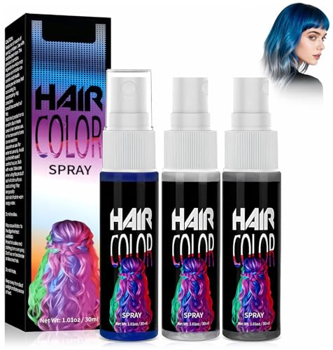 3Pcs 30ml Vernice Spray Per Capelli, Colore Capelli Temporaneo, Colorazione Naturale Rapida Per Capelli, Lavabile, Halloween, Carnevale, Feste, Cosplay(Bianco+Blu+Grigio)
