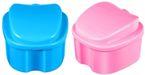 FIXOSHEE Lot de 2 Boîtes pour Prothèse Compactes, Format Voyage, en Abs Résistant, Couleurs Bleu Clair et Rose, Étuis Portables pour Usage Domestique et Rangement Hygiénique