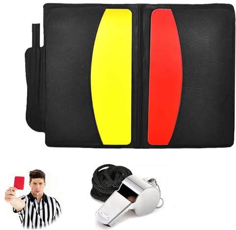 Football Referee Cards Kit, Including Stainless Steel Whistle, Red and Yellow Warning Cards, Foldable PU Card Holder, PVC Card and Pencil, Soccer Accessories for Games Party Sports Coach Cosplay