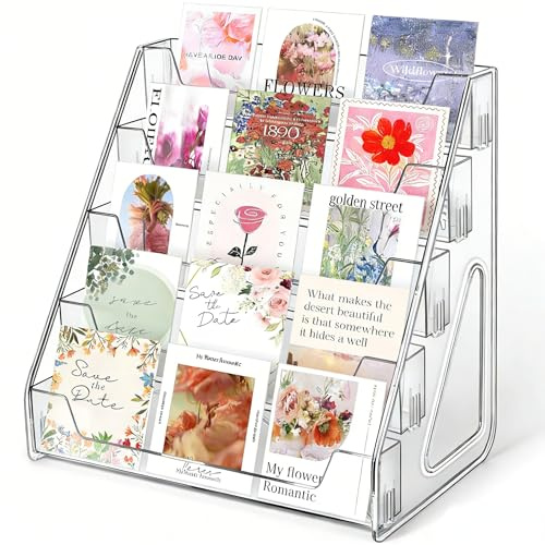 ZentaStar Greeting Card Display Stand, Transparent Postcard Holder, 5-Tier Acrylic Multi-Functional Brochure, Magazine, And Sticker Organizer