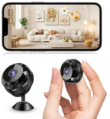 Mini Telecamera Spia Nascosta, 1080P Videocamera Sorveglianza Interno Wifi, Microcamera Spia, Telecamera Wifi Interno Senza Fili, 4K HD 2,4 GHz, App Mobili iOS/Android, per Casa/Ufficio/Veicoli