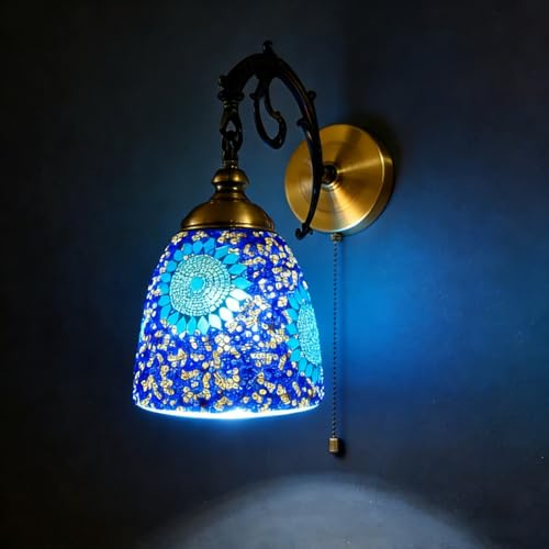 Turkisk exotisk mosaik vägglampa handgjord marockansk stil retro lampskärm trådbunden version dekorativa lampor för sovrum jul hall balkong konstdekor 220 V