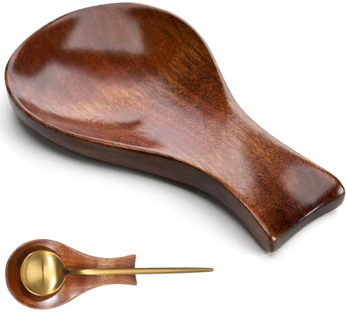 Spoon Rest for Stove Top 7''x3.7'' Wooden Spoon Holder Kitchen Heat-Resistant Wood Utensil Rest Rustic Farmhouse Dining Table Spoons Holder Decor for Countertop Ladle Spatula Turner Brush