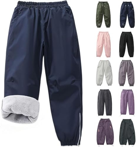 Fleece Lined Waterproof Trousers Kids Thermal Insulated Boys Ski Pants Girls Snow Trousers Warm Winter Windproof Cargo Pants for Outdoor Hiking Adventure Playground Jogging Activewear