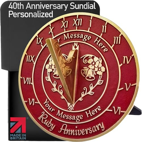 The Metal Foundry Reloj de sol personalizable para 40 aniversario de boda de rubí, ideal como regalo para él, para ella o para una pareja para celebrar 40 años de matrimonio