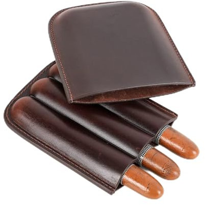 Kontakte Zigarrenetui aus Ölleder, tragbar, für Business-Reisen, Zigaretten, natürliches Leder, gefüttert, Premium-Humidor für den Außenbereich (für 3 Zigarren), Braun