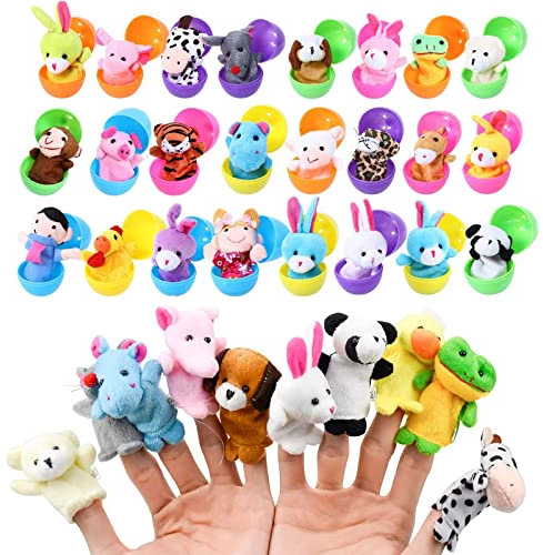 Harxin Pascua Cumpleaños Partido Sorpresa Juguete, 24 Piezas de Marionetas de Mano Set Marionetas de Animales Juguetes Muñecas Lindas para niños, Espectáculos, Juegos, Escuelas (Huevos Pascua)