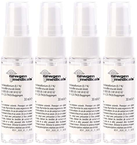 newgen medicals Desinfektion: 4er-Set Hand- & Flächen-Desinfektionsspray, alkoholfrei, je 30 ml (Handdesinfektionsspray, Desinfektionsmittel, Sprühflasche)