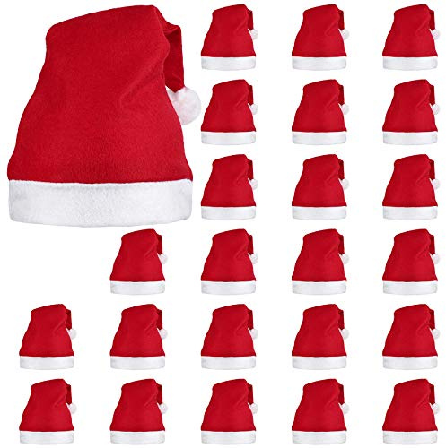 Elcoho Weihnachtsmannmütze, kurzer Plüsch mit weißen Bündchen, Vliesstoff, Weihnachtsmütze, Weihnachtsmannmütze, Rot, 24 Stück