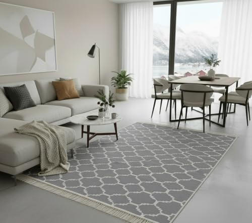 Fashion4Home Matta löpare – tepiche för vardagsrum, sovrum, kök, barnrum, badrum – boho kilimmattor – löpare hallmatta ljusgrå vit, storlek: 120 x 170 cm