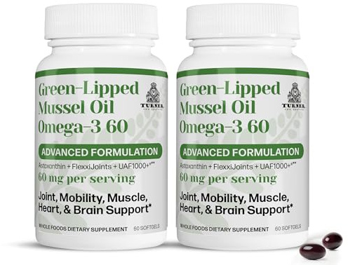 TURNER New Zealand Green Lipped Omega-3 Mussel Oil, 53x Higher Potency with UAF1000+ Super Antioxidant, No Fishy Aftertaste, 2 Bottles, 120 Softgels