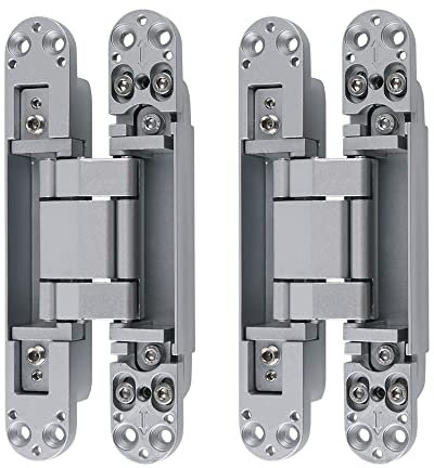 Rzeloyde Moderne silberfarbene Scharniere aus Zink-Aluminium, unsichtbar, 180 Grad schwenkbar, robust, verdeckt, 15,2 cm (1 Paar), 40 kg Kapazität