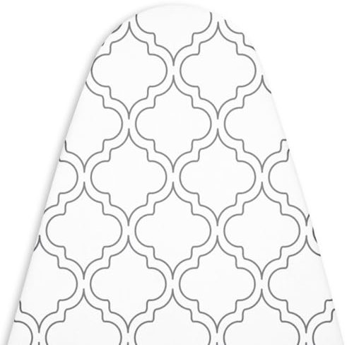 Encasa XO Ironing Board Covers and pad 135x45 cm- Thick 3mm Felt Padding, Drawstring Tightening & Lock, Heat Reflective, Scorch & Stain Resistant, for X-Large Ironing Board - White Tiles