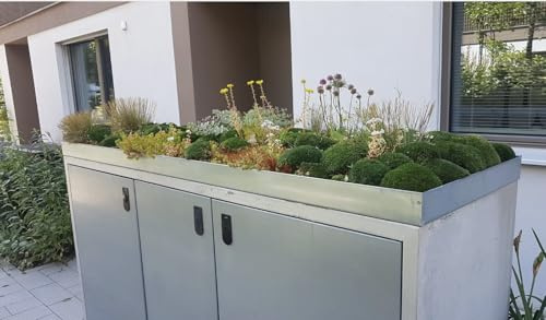 MY-MÜLLTONNE Zink Pflanzwanne 203 x 85 x 8 cm für 3er 240 L Mülltonnenbox – Pflanzdach, Pflanzkasten & Pflanzenbehälter – wetterfest, rostfrei, RAL-Farbe wählbar – Maßanfertigung