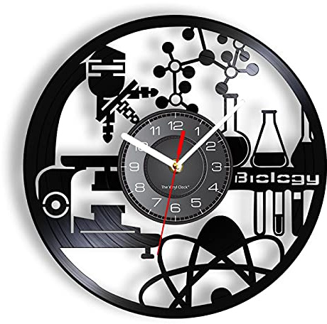 30cm Orologio Vinile Biologia Chimica Orologio da parete silenzioso nero Biologo Oggettistica per la casa Orologio da parete in vinile Orologio da parete per ufficio Scienza Atomica Wall Art Room De