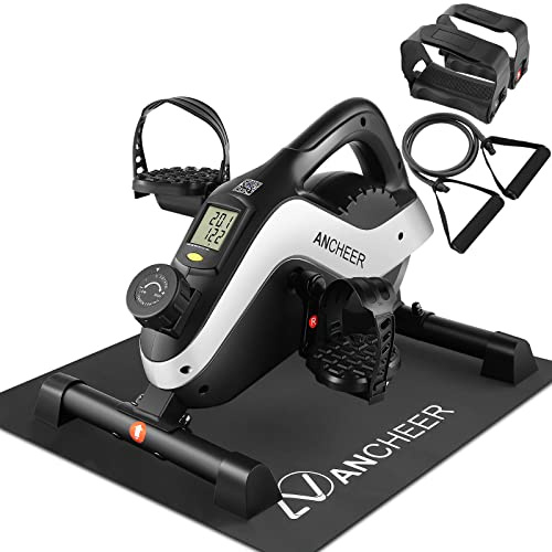 ANCHEER Mini Heimtrainer, Arm- und Beintrainer mit APP-Funktion, Widerstandsbänder & Gummimatte, Pedaltrainer für Senioren, sport geräte für zuhause