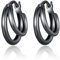 PHNIBIRD Creolen aus 925 Sterling Silber Ohrringe Herren Damen Asymmetrische Design Ohrringe Geeignet für Männer und Frauen zum Täglichen Tragen (Schwarz)