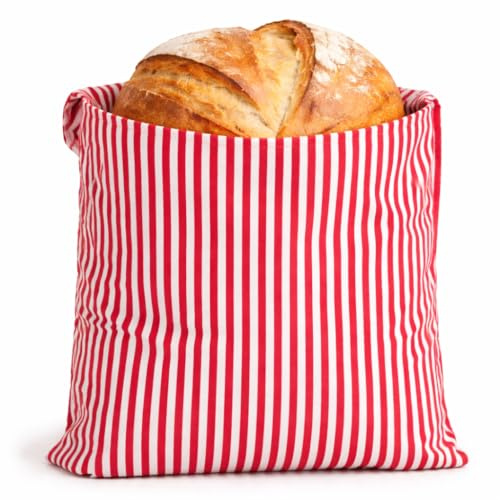 Sauerteig-Brotbeutel - Wiederverwendbare Bienenwachs-Brotaufbewahrungsbeutel (2 Größen) für hausgemachte & handwerkliche Brote, Plastikfreier Brothalter - Streifenrot (CLASSIC) - Solange der Vorrat