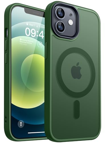 CANSHN Magnetisch für iPhone 12 Hülle und iPhone 12 Pro Hülle für MagSafe [TOP Magnetische Adsorption] [Militärschutz] Schutzhülle Samtige Touch Matt Anti-Kratzen, Dunkelgrün | Durchscheinend matt, kompatibel mit MagSafe, robuster Schutz, kratzfest, schmale Passform, taschenfreundlich