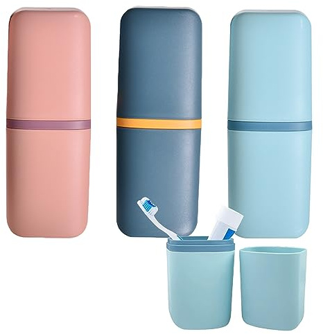 YZDZSW Lot de 3 étuis de voyage pour brosses à dents - Étui de voyage - Gobelet portable - Pour voyage, camping, école, Rose, vert, bleu, 21*8*6, Trousse de toilette