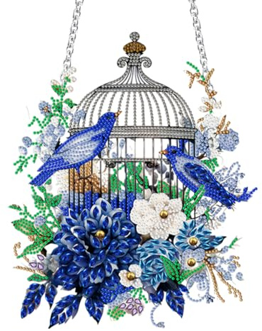 Demiawaking 5D DIY Diamond Painting Girlande Kranz Diamant Painting Anhänger mit Kette, Diamant Malerei Türkranz Vogelkäfig Blumen Deko Tür Fenster Deko DIY Geschenk (A)