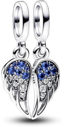 The Charmery Sparkling 2 Piece Angel Wings Dangle Charm 925 Sterling Silver Pendant Charm Compatible with Pandora Charms,and Many Other UK Charm Bracelets.