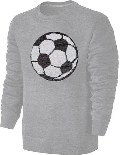 Blackshirt Company Kinder Fußball Wendepailletten Sweatshirt - EM WM Fussball Streichel Pullover Pulli Hoodie - Grau Größe 128