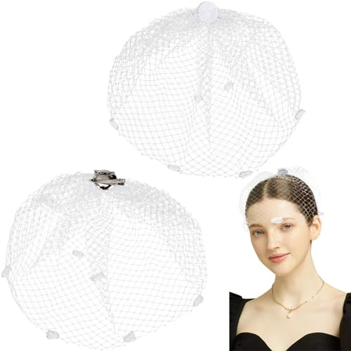 GORGECRAFT 2Stk Vintage Fascinator-Hüte Netzschleier Brauthochzeit Teeparty Flapper-Schleier Spitze Kopfschmuck Haar-Accessoires Für Halloween Cosplay Cocktail Braut Frauen 20s 50s Kostüm Weiß