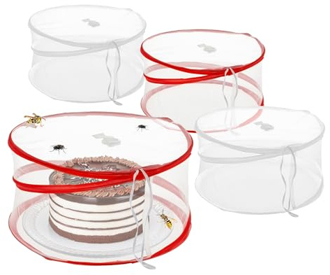 Spetebo PopUp Speisehaube 34 x 17 cm 4er Set - 2X weiß / 2X rot | Lebensmittel Abdeckhaube, Faltbar, Fliegenhaube, Kuchenabdeckung, Obst Fliegen Schutz