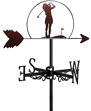 Golfer Weather Vane Roof Mount, 15.8- Inch Weathervane with Golfing Iron Ornament- Stainless Steel Spray Paint Decorations for Outdoor Yard Garden(Golfer Woman)