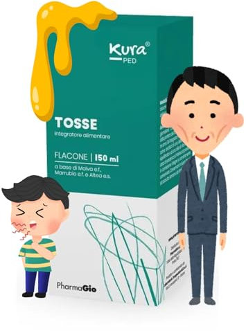 KURA PED Sciroppo Tosse bambini (150 ml) - Tosse Sedativo Secca e Grassa – Integratore Contro Mal di Gola – Integratore Bambini e Adulti - Sedativo Tosse Bambini - Senza Glutine e Lattosio